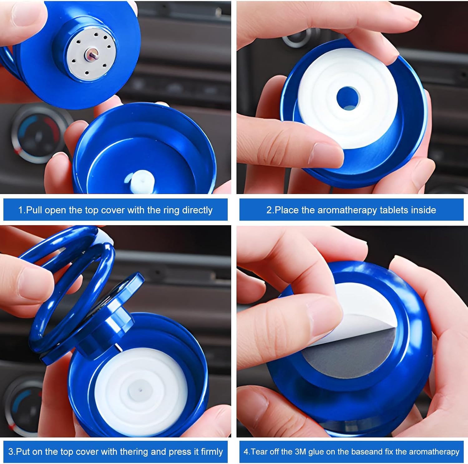Solar Rotating Car Air Freshener, Solar Energy Refillable Car Dashboard Aromatherapy Ornament, Double Ring Fragrance Diffuser Decorative Accessories for Vehicle Home Office (Blue) image 3