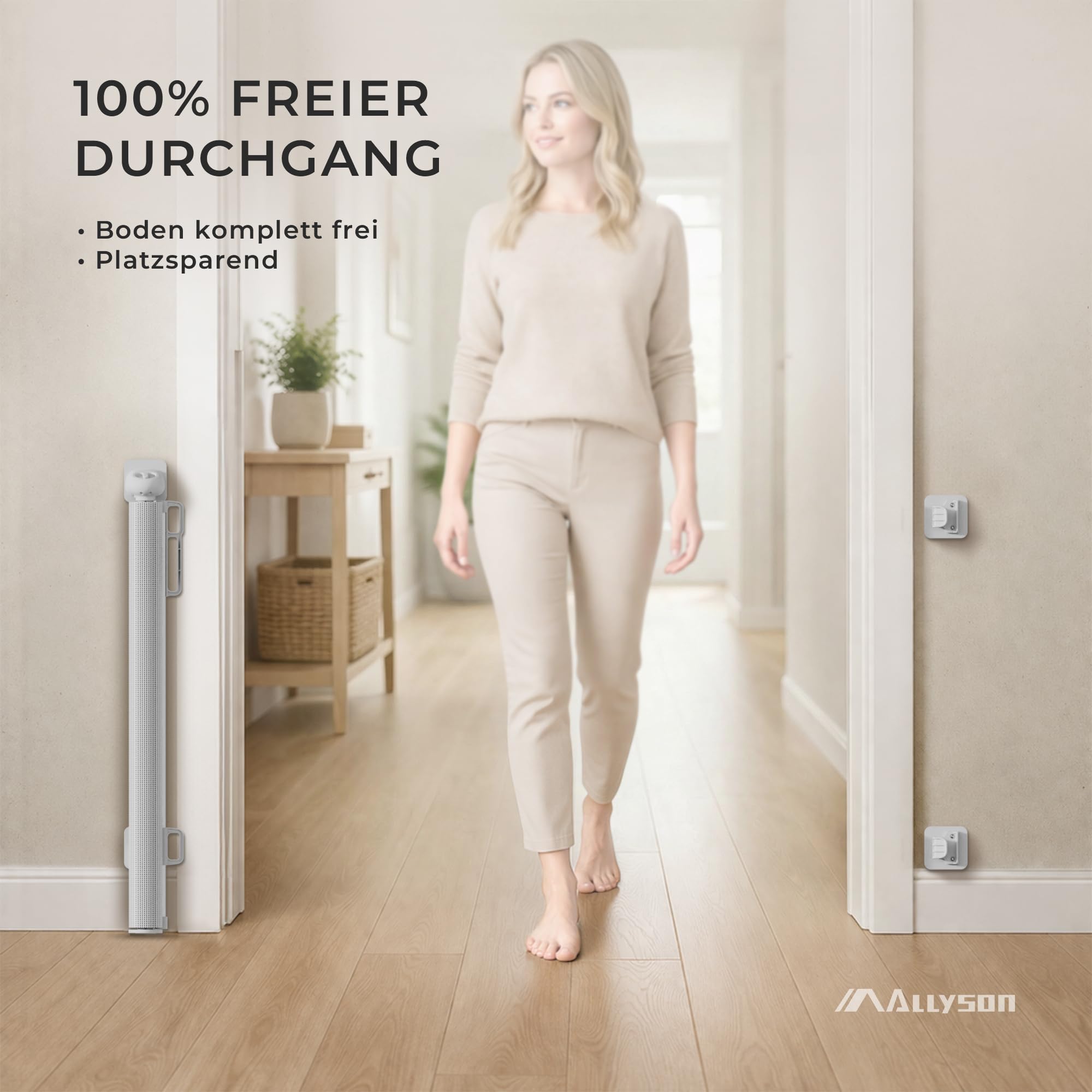 Allyson Treppenschutzgitter Ausziehbar, Türschutzgitter bis 140 cm, Kinderschutzgitter 84 cm Höhe, Verstellbar & Stabil – Weiß