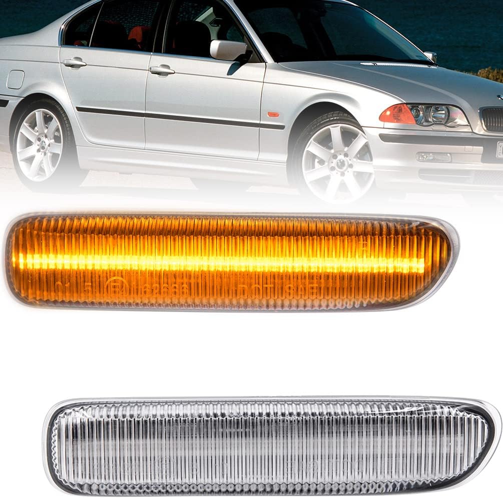 NJSBYL Clear Lens Side Marker Lamps for B-M-W E46 1999-2001 3 Series Sedan 316i 318i 320i 323i 328i 318d 320d and 1999-2003 3-Series Coupe 318ci 320ci 323ci 325ci 328ci 330ci Turn Signal Light Kits