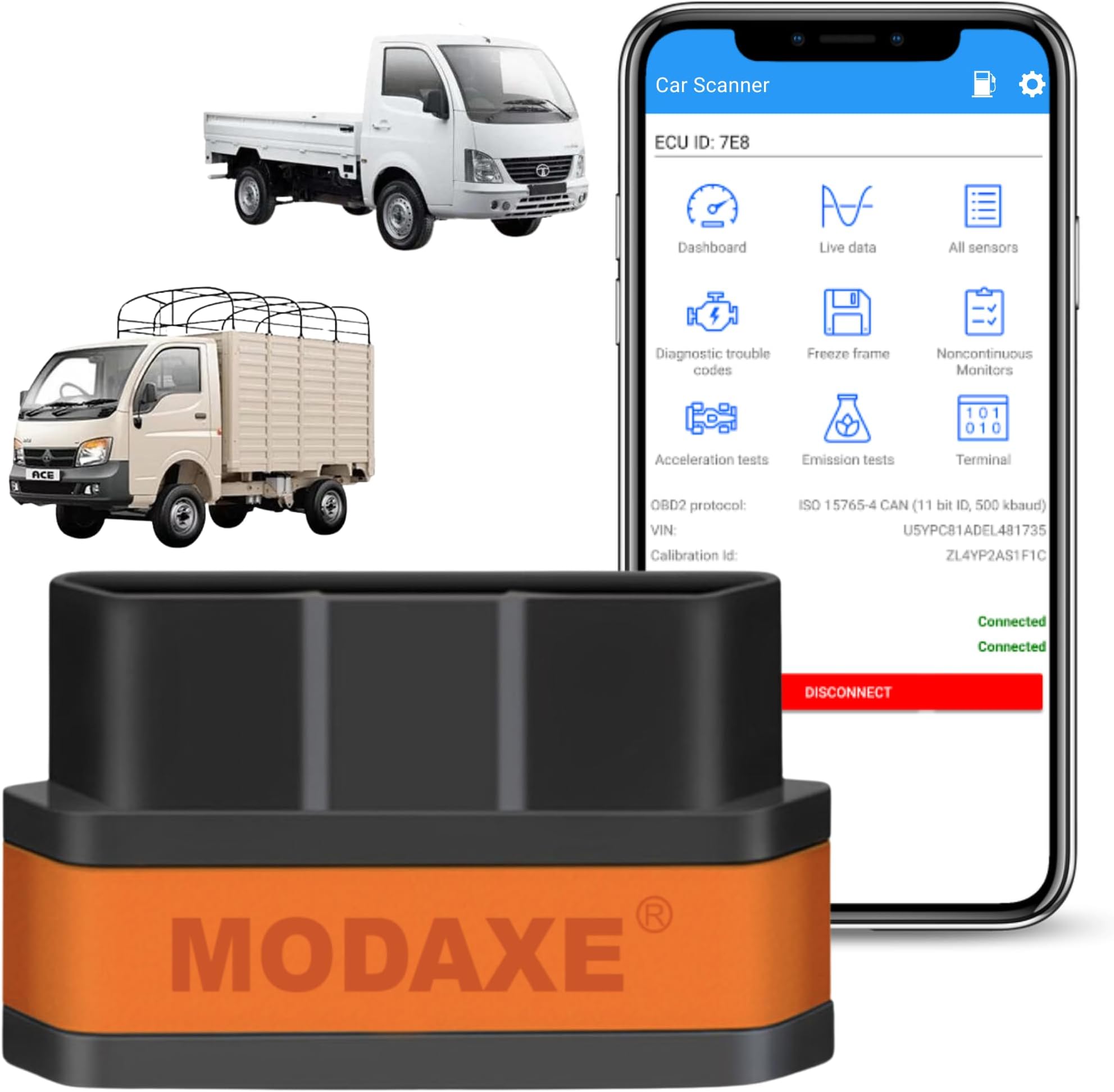 MODAXE Smart V2.2 OBD II Scanner with Bluetooth 4.0 - Enhanced Light Commercial Vehicle (9-24V) Diagnostics - Compatible with Android & Apple iOS