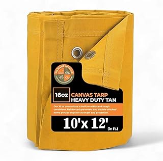 Heavy Duty Waterproof Canvas Tarp – 10 x 12', Tan with Grommets | Durabl...