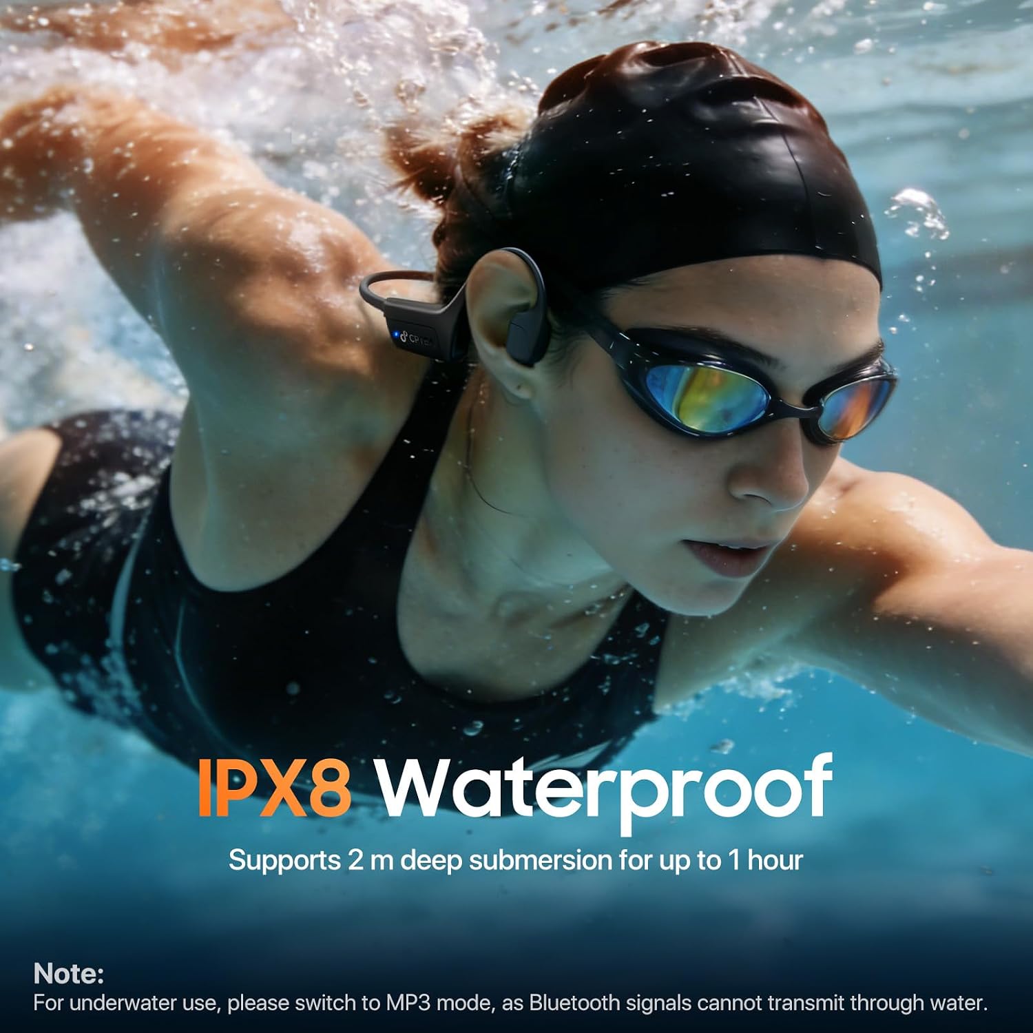 Bone Conduction Headphones, IPX8 Waterproof Swimming Headphones with MP3 Mode