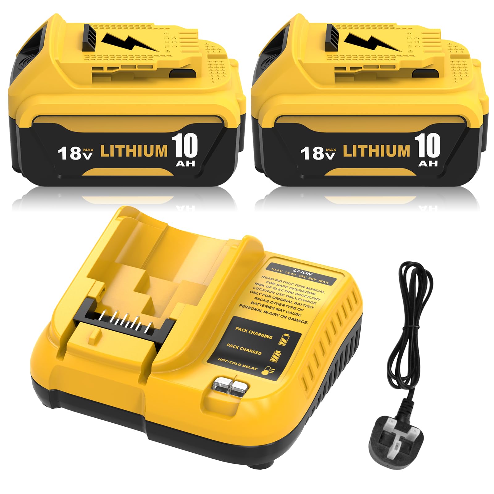 2 Pack 10.0Ah Replacement for Dewalt Battery + Charger DCB107 for DCB184 DCB180 DCB181 DCB182 DCB200 DCB201 DCB204 DCB107 DCB102 and DCB104 Compatible with DCD/DCF/DCG Series Cordless Power Tools
