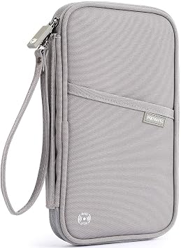 VanFn RFID Travel Passport Wallet, Family Passport Holder, Trip Document Organizer P.Travel Series Nylon - Grey