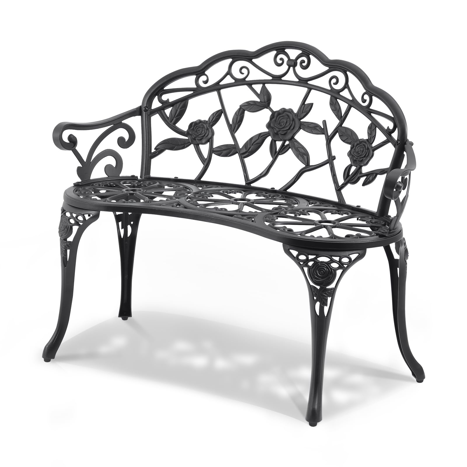 VEVOR Panchina da Esterno da 57 x 98,7 x 79 cm Panchina da Giardino in Metallo per Esterni, Capacità di Carico di 218 kg Panchina da Giardino con Schienale, Braccioli, per Parco, Cortile, Portico