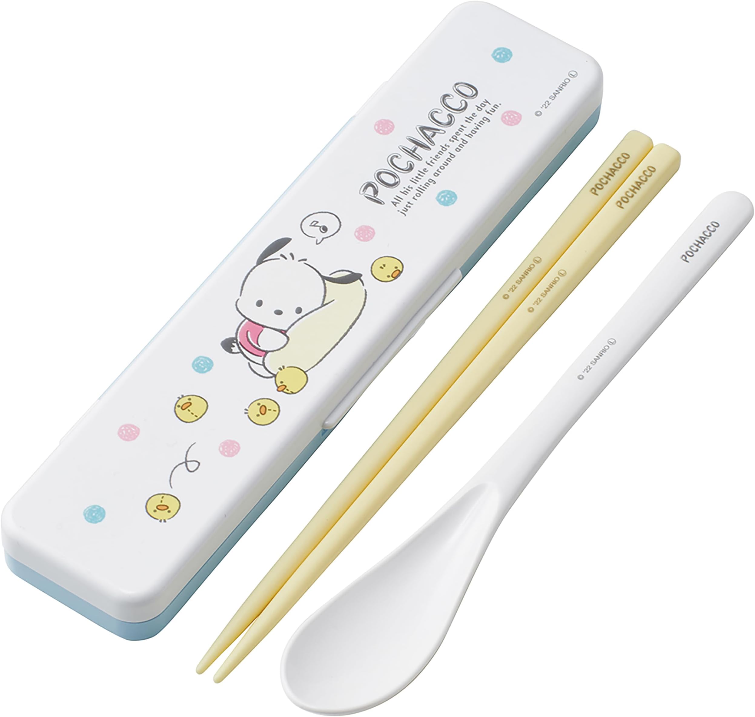 Pochacco Utensil Set - Includes Reusable Fork, Spoon, Chopsticks and Carrying Case - Authentic Japanese Design - Durable, Dishwasher Safe - Relax