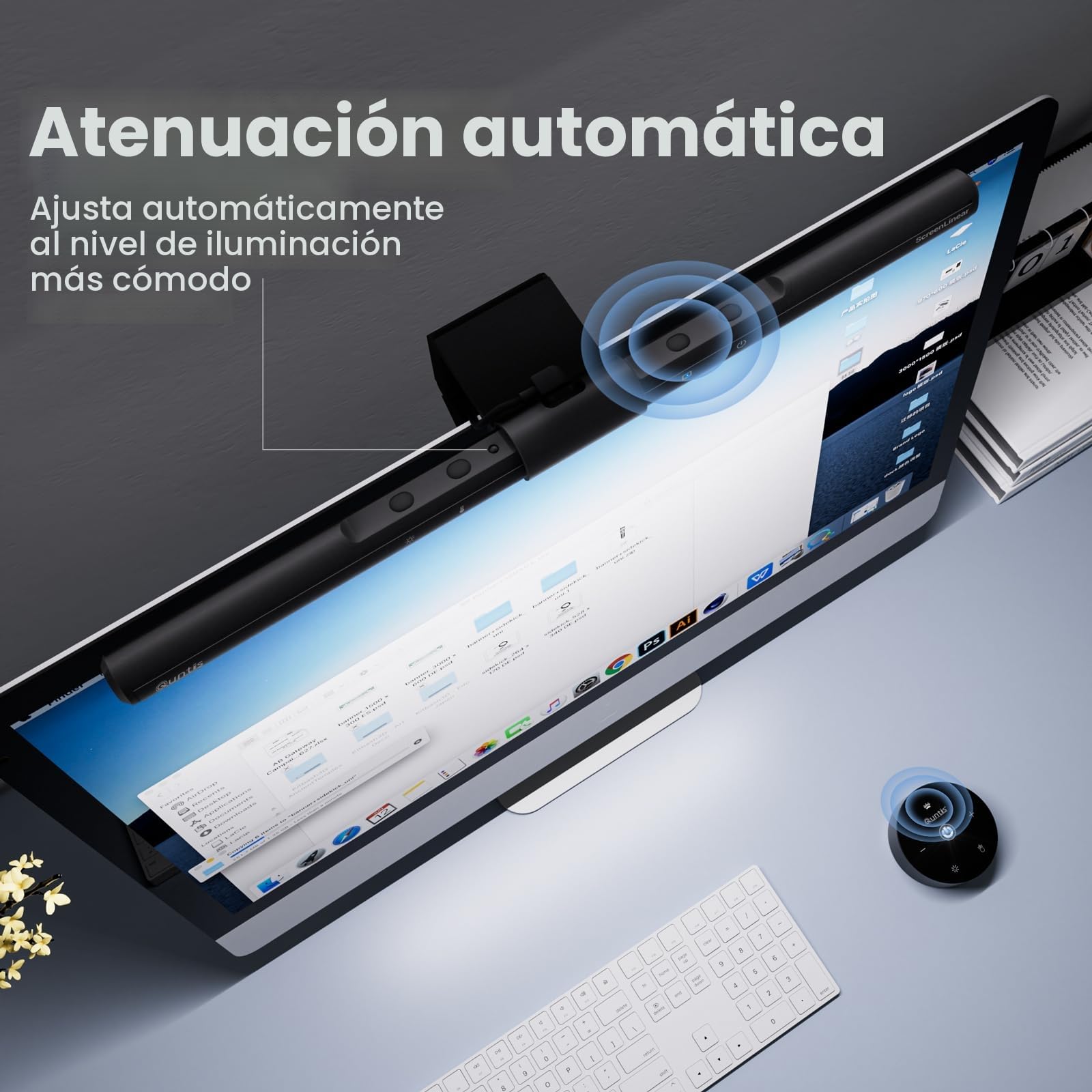 Quntis Lámpara Monitor con Control Remoto 40cm, Doble Control Barra de Luz de Monitor Curvo con Atenuación Automática, Luz Ordenador para el Cuidado de Los Ojos