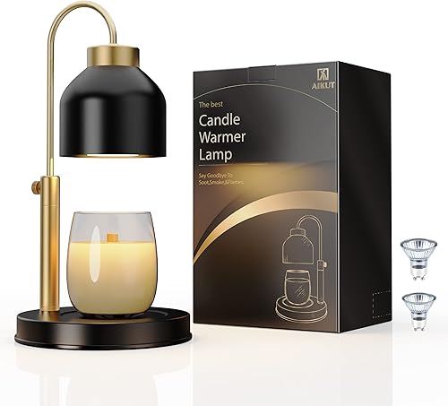 AIKUT Candle Warmer Lamp, with 2 Bulbs,Timer & Dimmer,Height Adjustable Electric Top Candle Melter,Compatible with Large Yankee Candle Jars,3 Wick