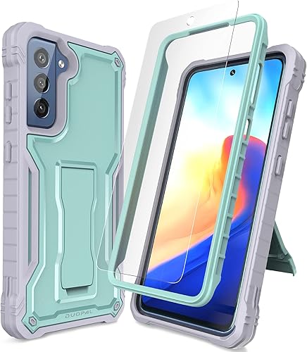 DUOPAL Funda para Samsung Galaxy S21 FE 5G, protección de grado militar a prueba de golpes con protector de pantalla HD de vidrio templado y soporte