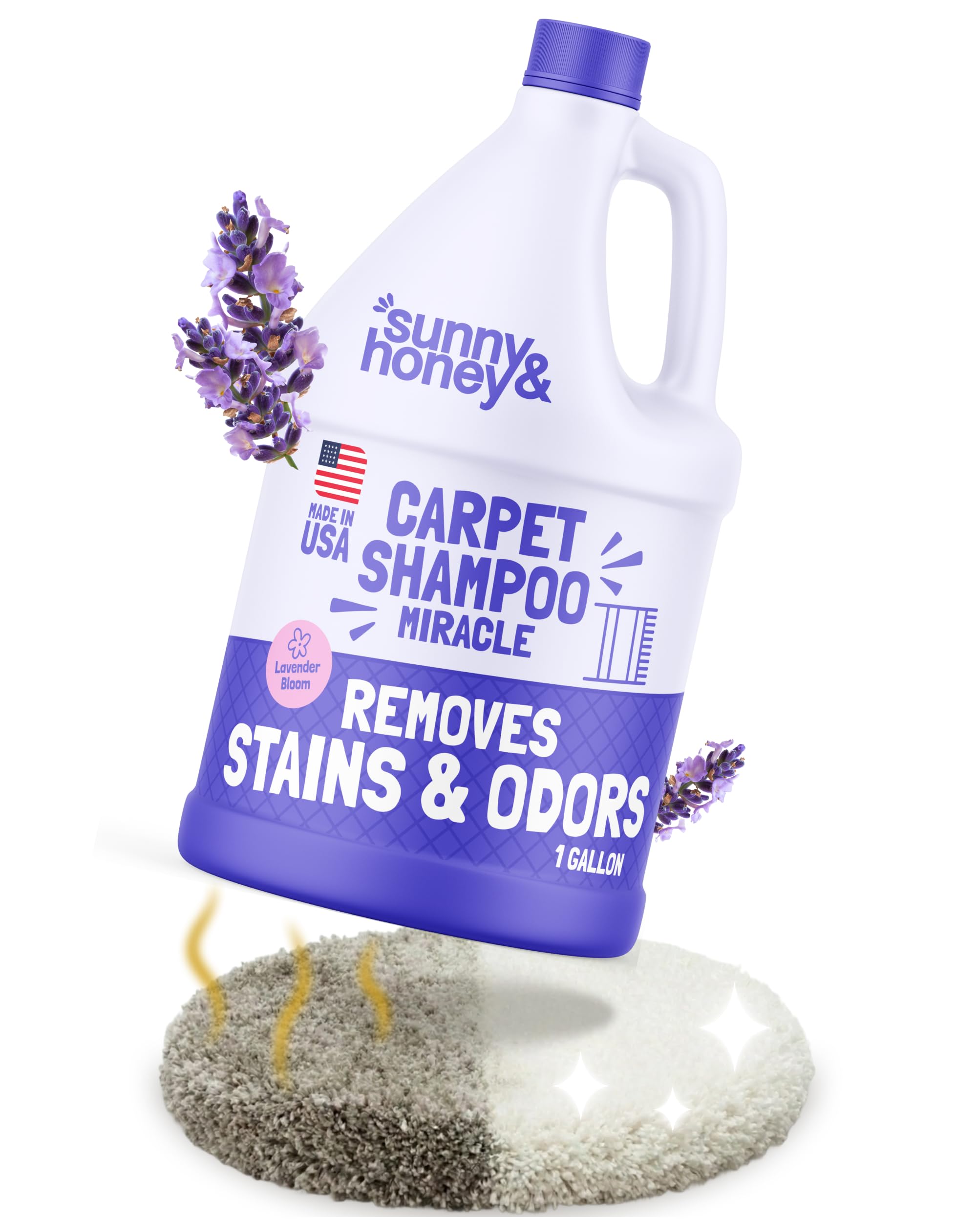 Sunny & Honey Carpet Cleaner Shampoo - 128 Fl Oz, Light Lavender Scent - Pet Stain Remover & Smell Eliminator - Rug Cleaner & Upholstery Cleaner Solution for Machine Use