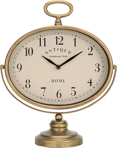 NIKKY HOME Antique Table Clock, Gold Retro Desk Clock with Silent Non Ticking Battery Operated Rustic Desk NIKKY HOME Antique Table Clock, Gold Retro Desk Clock with Silent-Non-Ticking Battery Operated Rustic Desk Clock for Living Room, Tabletop, Countertop