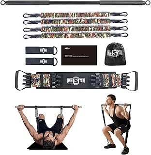 INNSTAR Portable Home Gym Set with Workout Bar, Bench Press Set, Squat Resistance Band, Door Anchor and More-Full Body Wor…