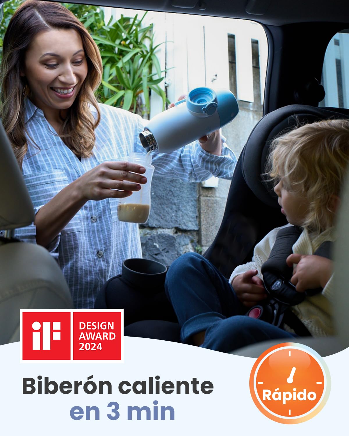 Grownsy calienta biberones portátil para viaje, calentamiento de leche en 2 minutos, batería de 10000mAh, 600ml, control preciso de temperatura