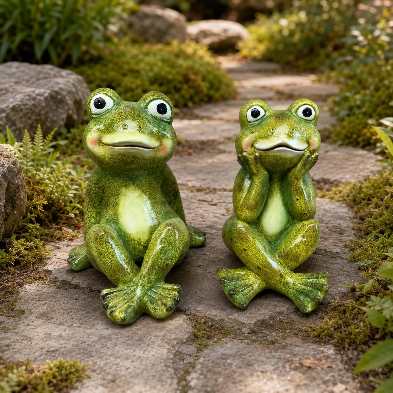 Polly Frosch Gartenfigur aus Polyresin – große lustige Dekofigur für Garten Terrasse und Eingangsbereich (40 cm)