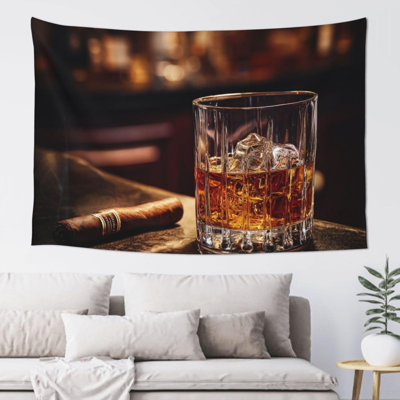 QLDETUPWLX Tapestry 152x102 cm Wall Hanging for Living Room Whisky and Cigar Tapestries Home Decor Soft Aesthetic Tapestries Hanging Decor Blanket Wall Tapestry for Bedroom Dorm Indoor Outdoor