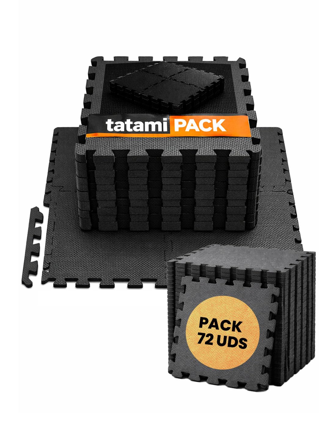 JARDIN202 - Esterilla Puzzle para Suelos de Gimnasio y Fitness | Protección de Goma Espuma, Tatami Puzzle Expandible 30x30cm (10mm) | 72 Uds | 6,48 m² (Negro) - 2