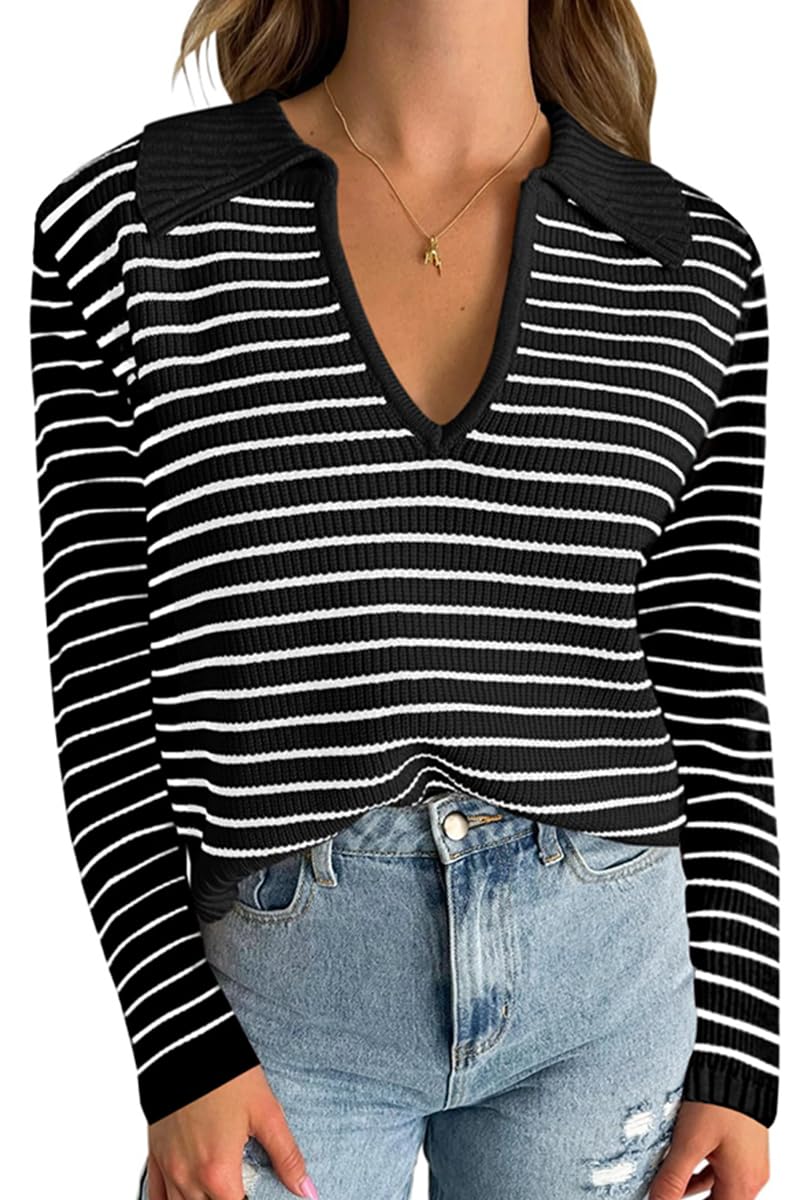 UNCLECAT Maglione da donna a righe con scollo a V a maniche lunghe top autunno inverno casual maglia pullover maglioni vestiti