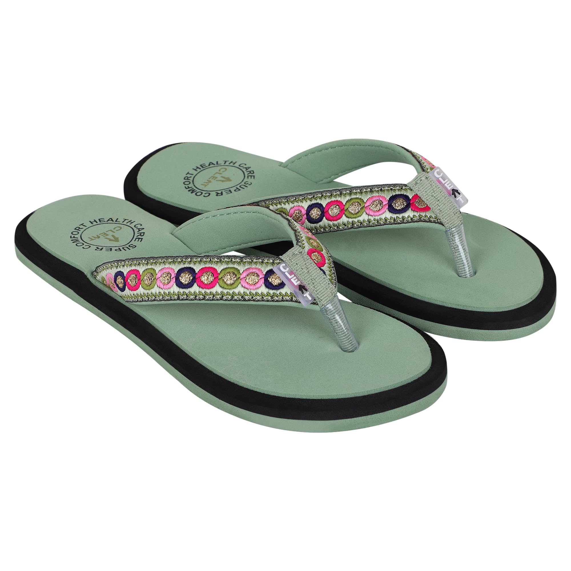 Womens Comfortable Flip Flops | Soft Cushioned Footbed | Lightweight Anti-Skid Sole | Embroidered Toe Post Slippers | Comfortable Indoor & Outdoor Footwear-image-5