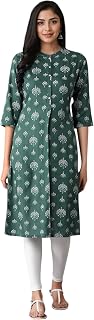 W for Woman Green Printed Straight Kurta