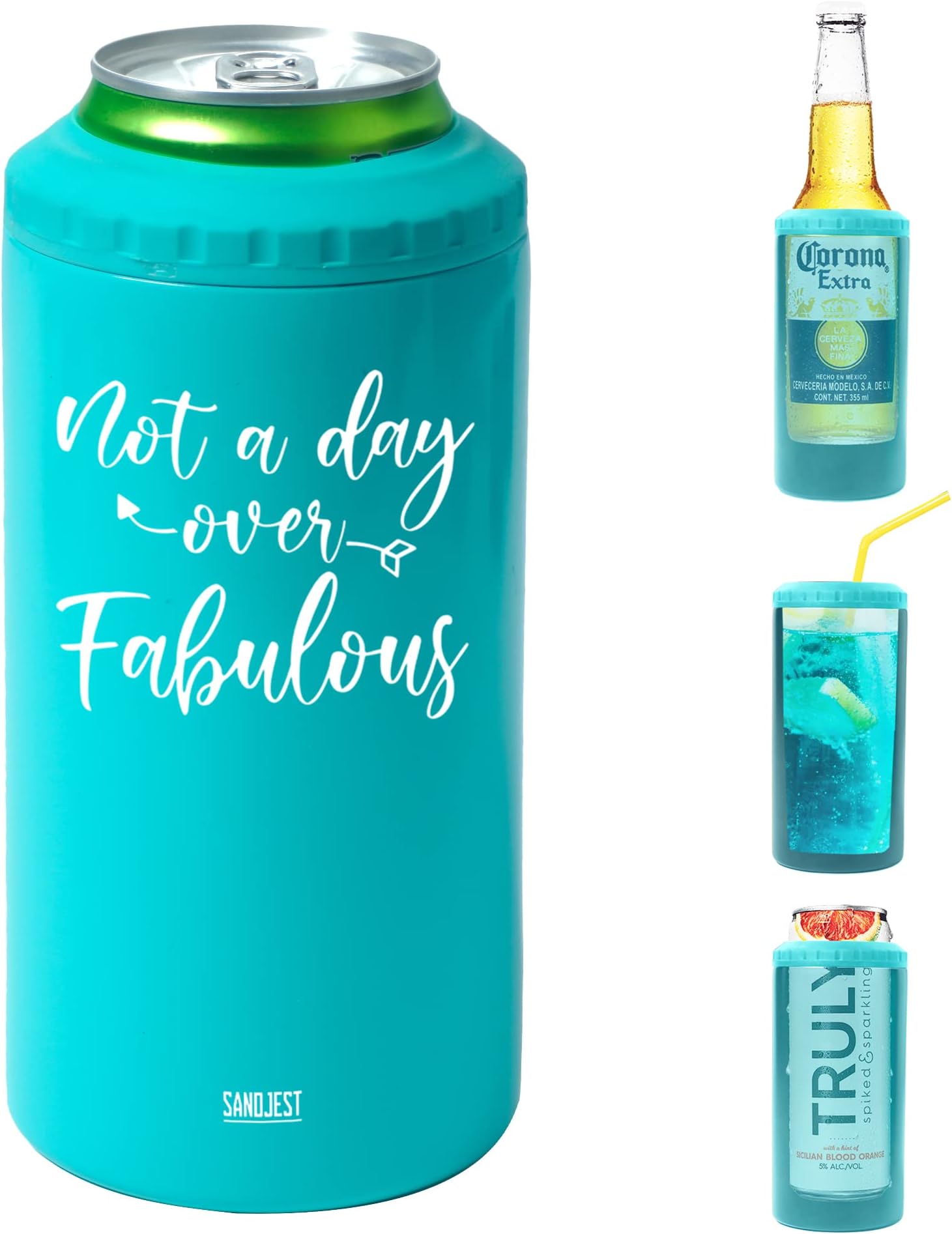 SANDJEST 12 Oz Not a Day Over Fabulous Can Cooler - 4 in 1 Mom Tumbler Fits for Most 12oz Skinny Can, Regular Can Beer Bottle - Gifts for Mothers from Daughter, Son on Birthday, Mothers Day, Christmas