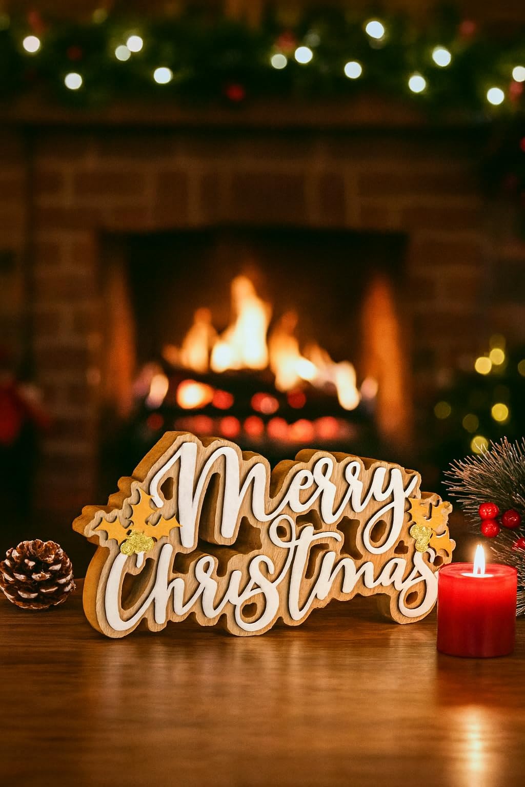 Marco Paul 23cm White Glitter Merry Christmas Sign - Freestanding Wooden Plaque Christmas Table Decoration– 3D Letter Block Table Centrepiece for Mantels & Windows - Xmas Gifts For Women