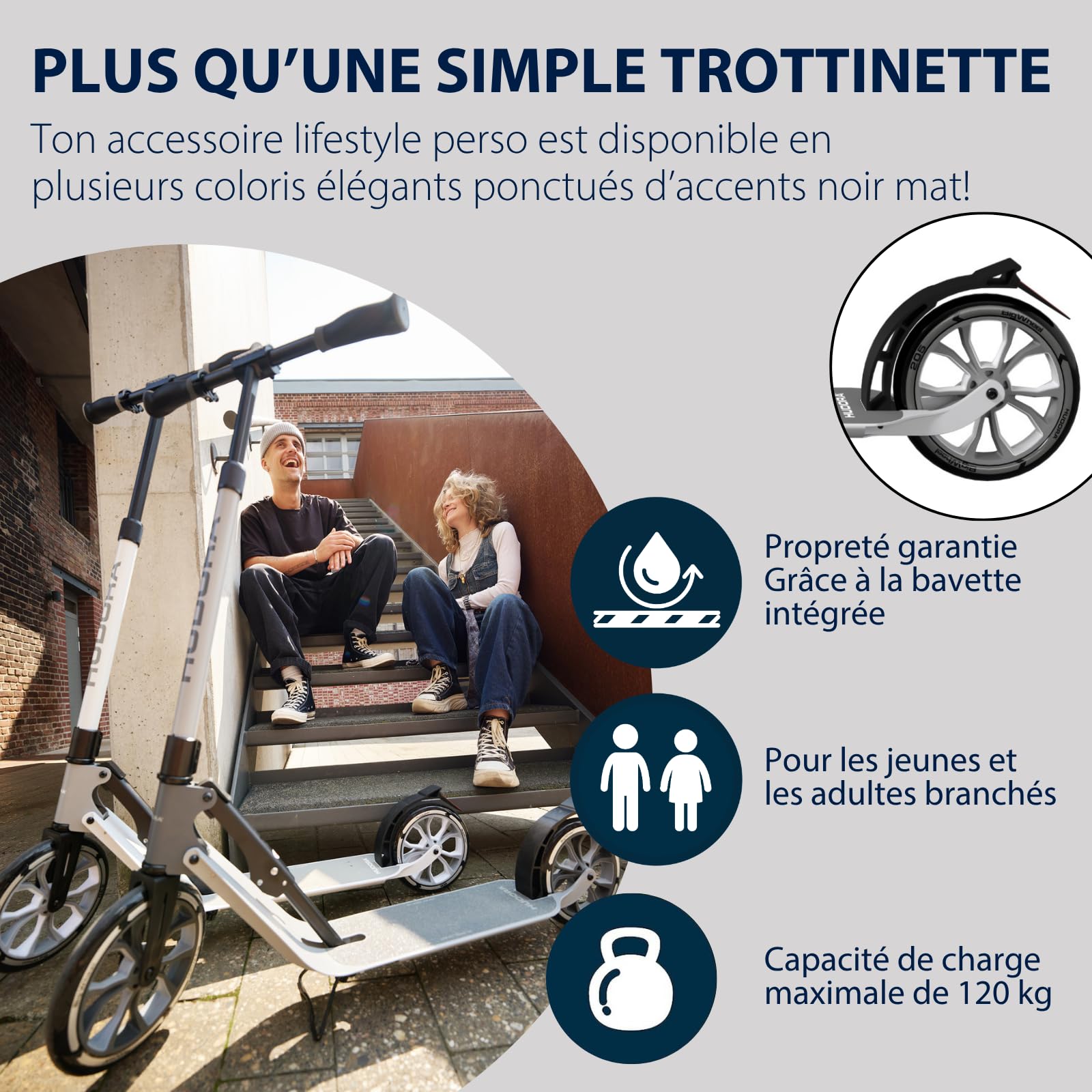HUDORA BigWheel 230 Advanced Trottinette silencieuse et Pliable en Aluminium pour Enfants Adolescents et Adultes jusqu'à 120 kg