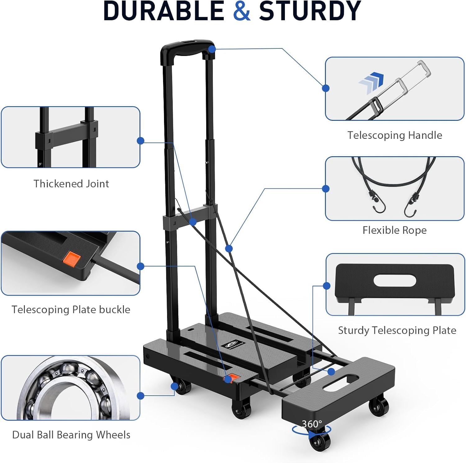 SPACEKEEPER Folding Hand Truck - 500LB Luggage Cart -4 SPACEKEEPER Folding Hand Truck - 500LB Luggage Cart -4