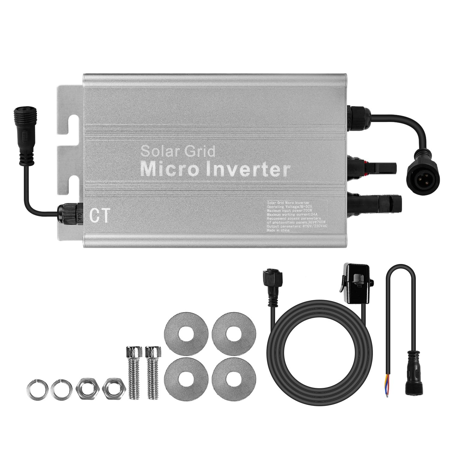 DEWIN Solare Inverter 700W,Inverter Grid Tie MPPT Micro Inverter Fotovoltaico Micro Inverter Balcone Inverter di Rete per Pannelli Solari,Ingresso 18-50V DC Uscita 230V AC