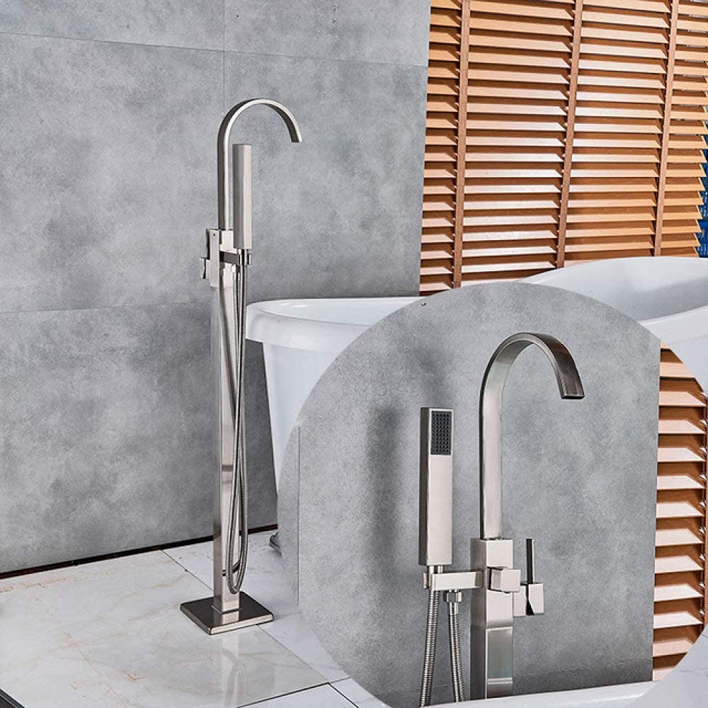 Mélangeurs de baignoire bain cascade au sol avec douchette chrome et noir
