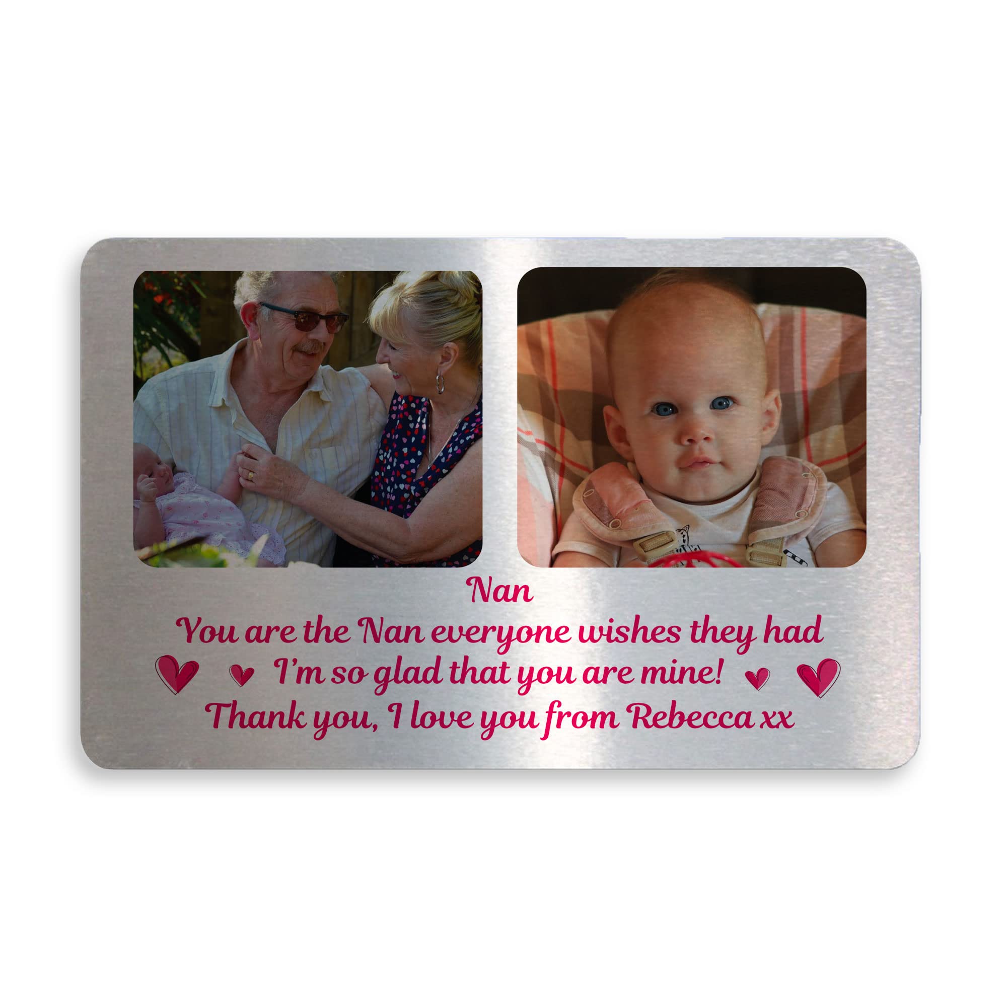 Gift For Nan Mothers Day Birthday Metal Wallet Card Grandparent Gift Personalised Photo Card