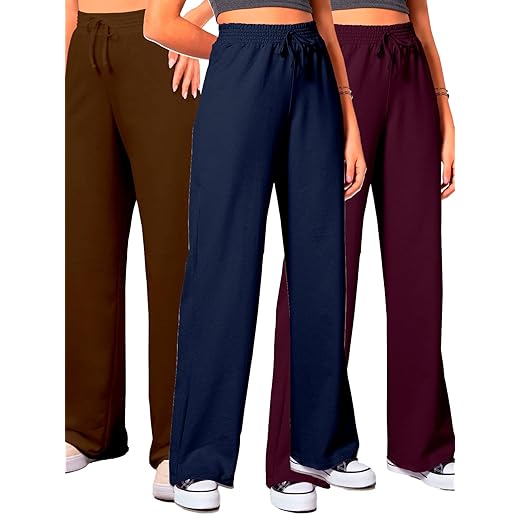 Calça Moletinho Pantalona Feminina Kit 3 Tamanho Único Cós Largo Corte a Fio Tecido Leve Cores Variadas