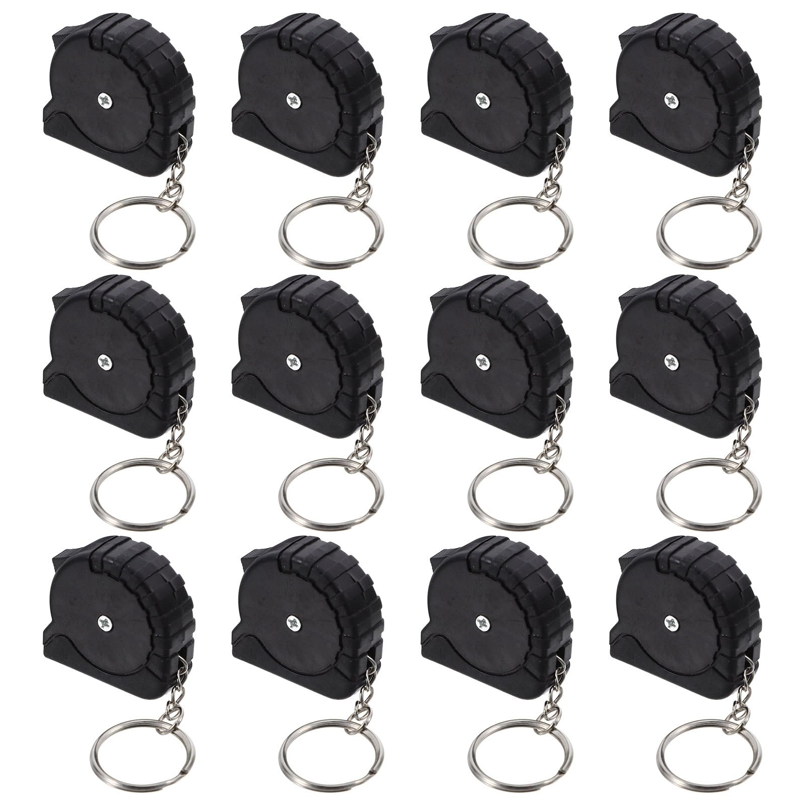 12 Pack Retractable Pocket Tape Measure Keychain, Mini Carbon Steel Measuring Tape for Home Use Black, Blackx5pcs