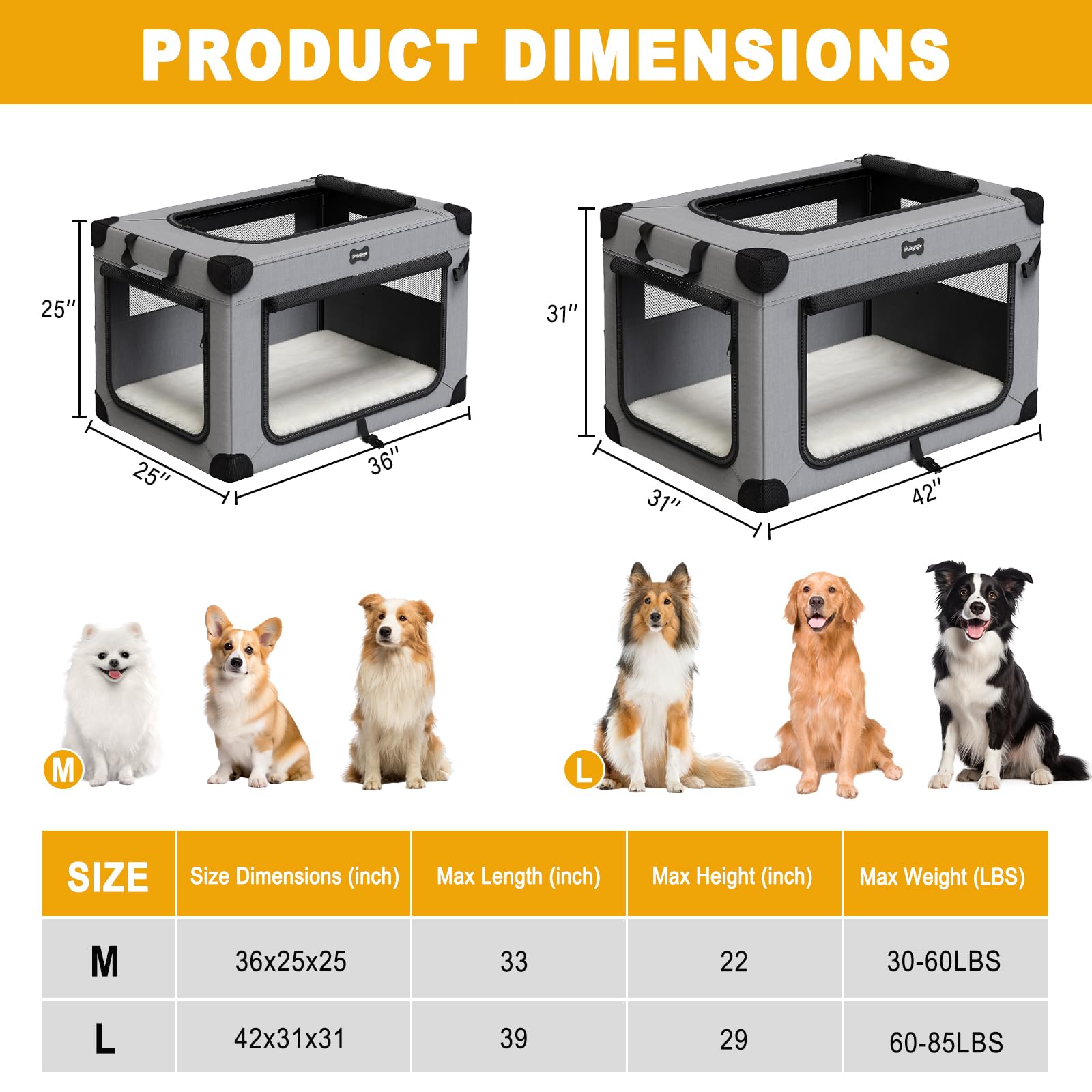 Collapsible Dog Crate 36 Inch with Plush Mat, 5 Mesh Windows Foldable Pet Kennel, Portable Pet Crate for Indoor & Outdoor – Easy Assembly No Tools Required - image 5