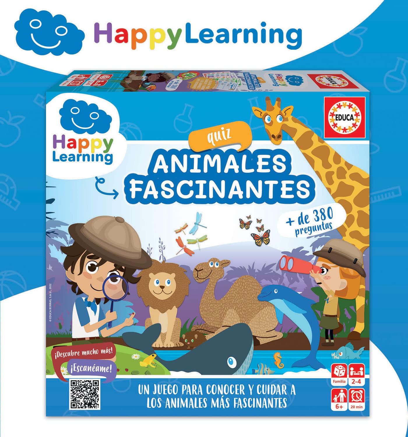 Educa - Quiz Animali Affascinanti - Happy Learning, Gioco da tavolo con +380 domande in cui i bambini diventeranno esperti degli animali che abitano