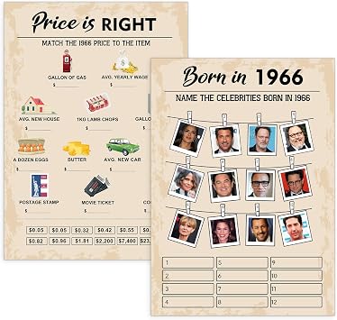 QUPT 60th Birthday Party Games, Set of 2 Activities for 15 Guests, Born in 1966 Games Bundle, Birthday Party Supplies for Adults, Pack of 30 Cards