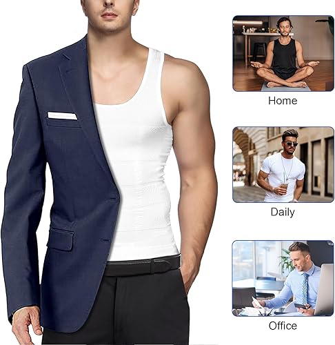 Miniatura 3 de Odoland Paquete de 5 camisetas de compresión para hombre, chaleco de manga corta, moldeador de cuerpo, camiseta sin mangas, capa base para deporte