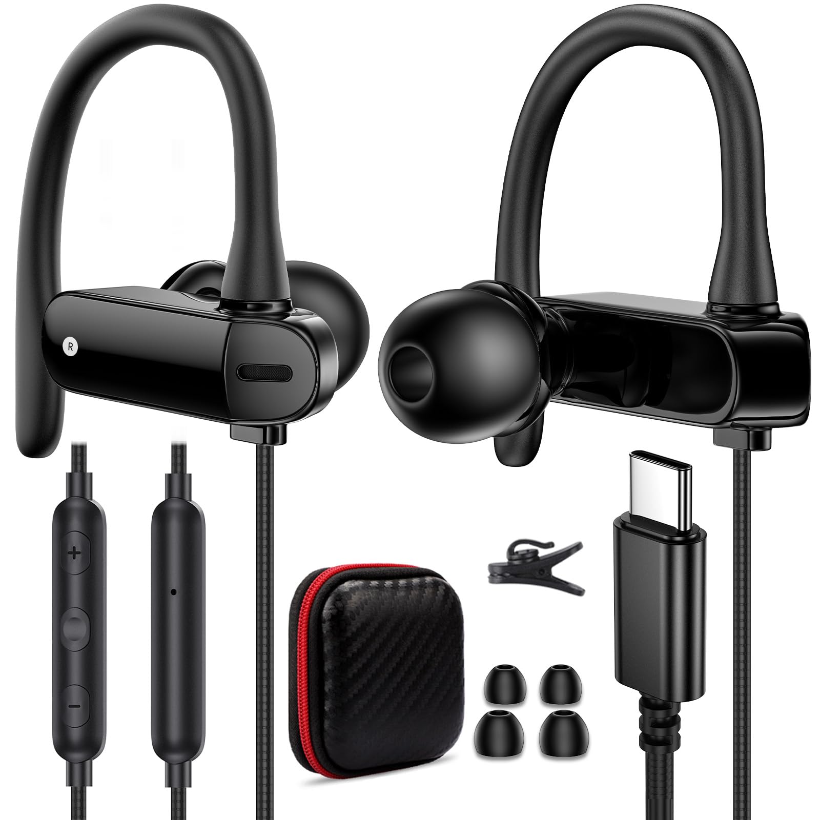 USB C Headphone Over-Ear Hook Wired Earbuds for iPad A16 Laptop Noise Canceling in-Ear Kid Headset Android Type C Earphone for iPhone 17 Pro Max 16