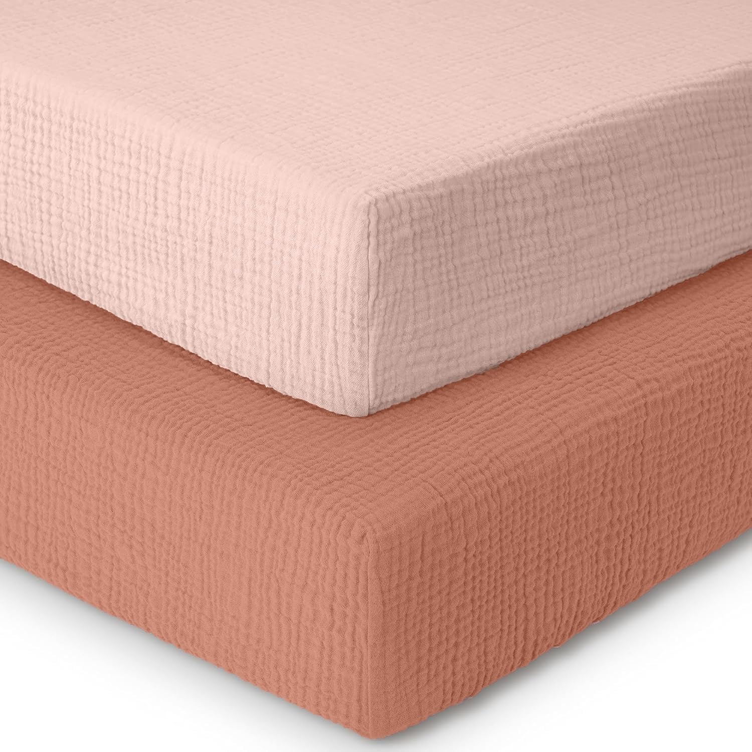 MHG Living CotBed Fitted Sheets, 100% Cotton Muslin Cot Bed Sheets, 2 Pack, Soft & Breathable, Cotton Cotbed sheets, Boys & Girls, Cot Bed Sheets 140 x 70 cm, Baby CotBed Sheets | Rose, Pink
