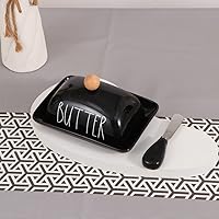 Vista 6 de oskas Mantequillera negra de porcelana de granja con tapa y cuchillo para encimera