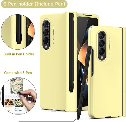 Miniatura 3 de NINKI Funda amarilla compatible con Galaxy Z Fold 4 con bolígrafo y protector de pantalla, funda protectora de bisagra con soporte para S Pen, funda