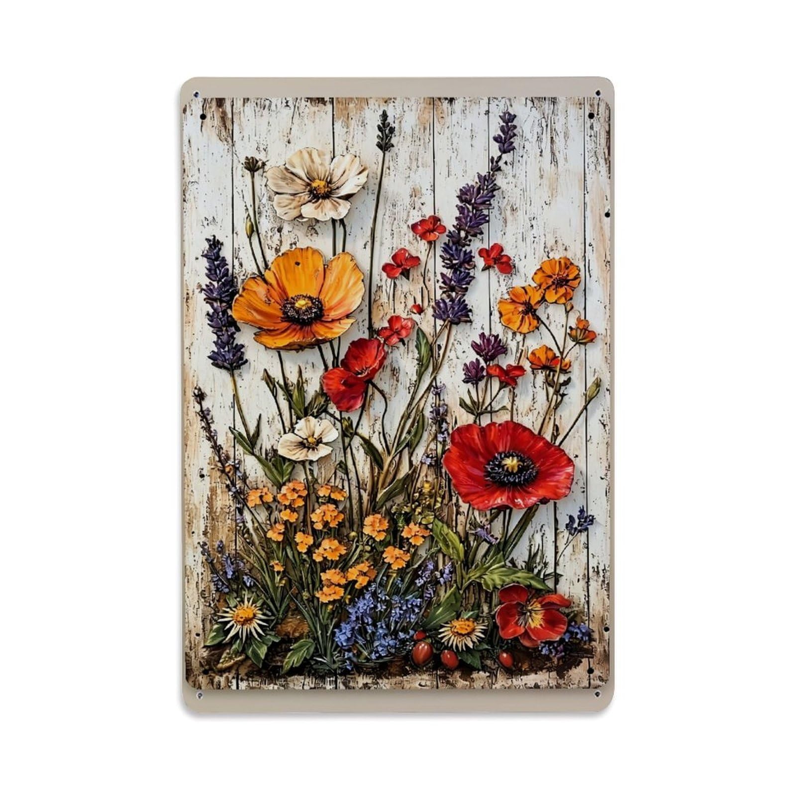 Jdfenggu Vintage Floral Arrangement On Wood Panel Retro Metal Tin Sign, Decor Art Poster For Bar, Home, Man Cave, Kitchen, Laundry Room Gift 8X12inch