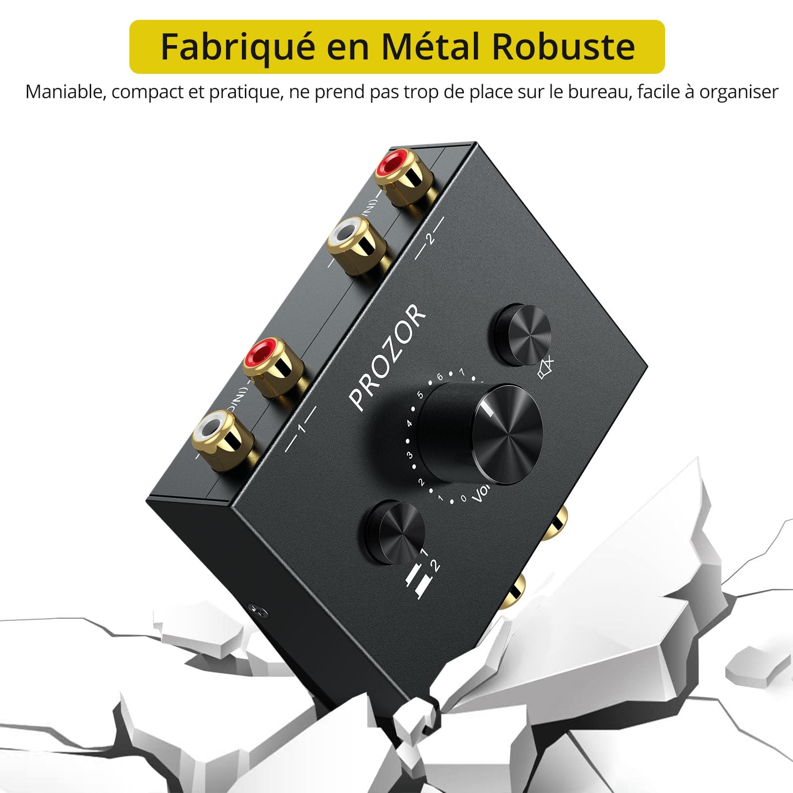 PROZOR Commutateur Audio Stéréo Bidirectionnel R/L 2-en-1/1-en-2 - Bouton Muet Volume sans Alimentation pour Home Cinéma Studio