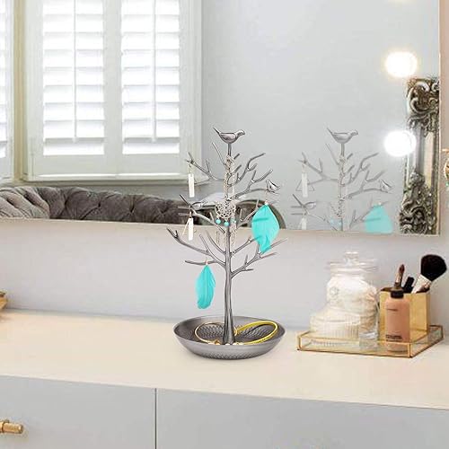 Miniatura 7 de Flexzion - Soporte para joyas, colgante de árbol de torre para colgar, ideal para brazaletes colgantes tobillera (plata)