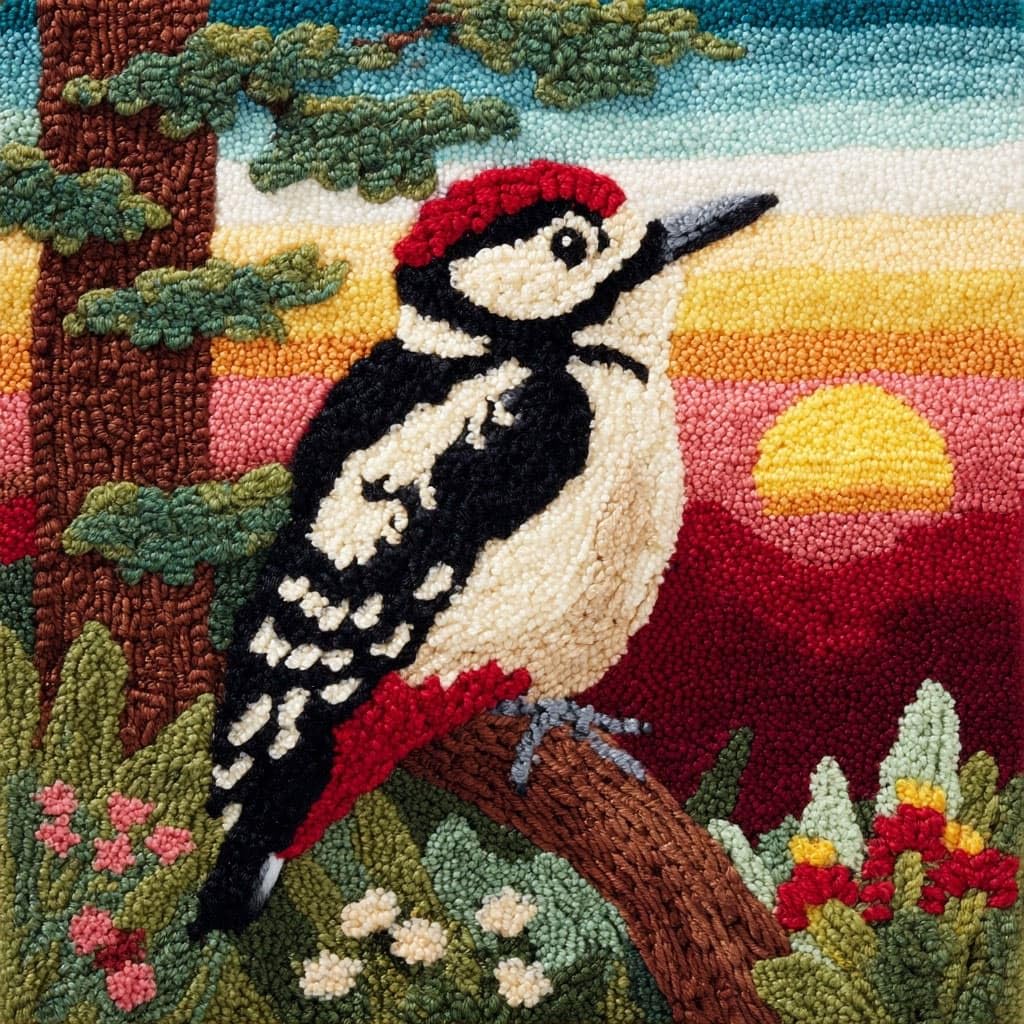 Henypt DIY Latch Hook Pillow Kit, Scenery and Birds