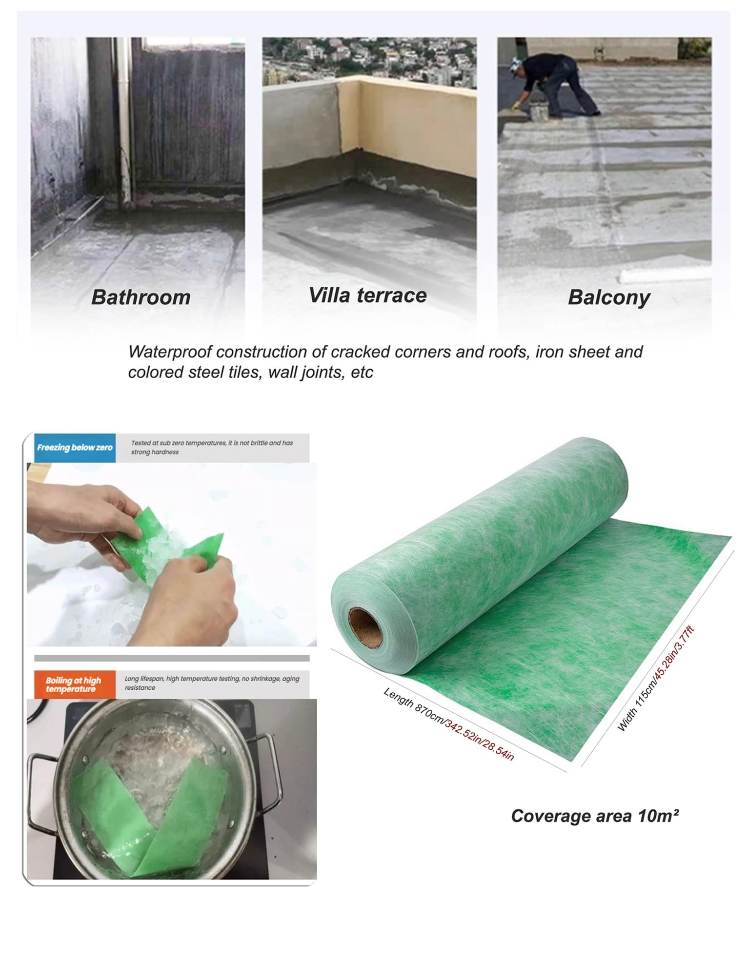Membrana de tela de polietileno desacoplable de 1,2 x 8,6 m, impermeabilizante, para bañeras, duchas, paredes, suelos