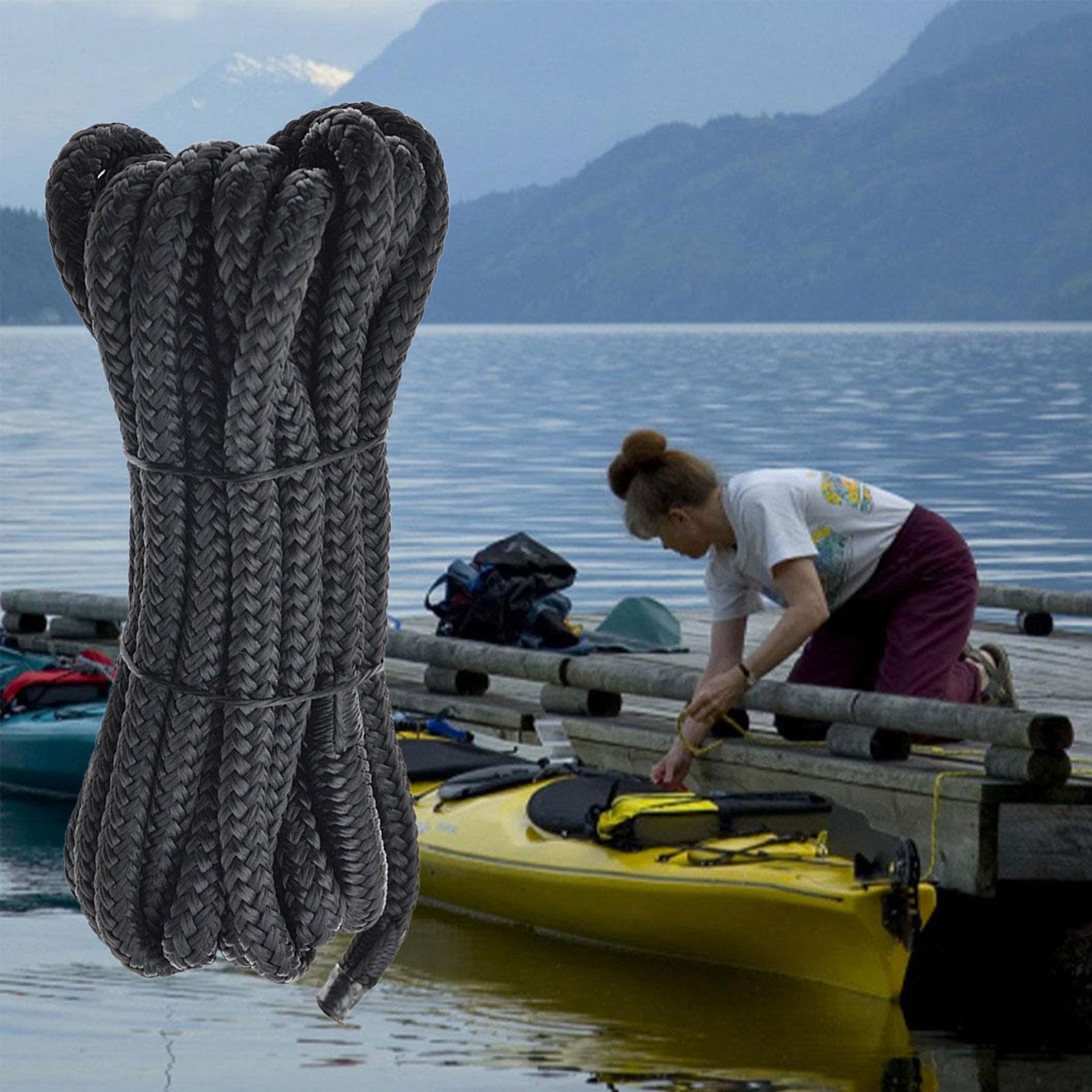 Cime da ormeggio per barca con occhiello Nylon Doppia Treccia Alta Resistenza - Funi per Tubi, Pontili, Traino, Spiaggia, Sci Nautico