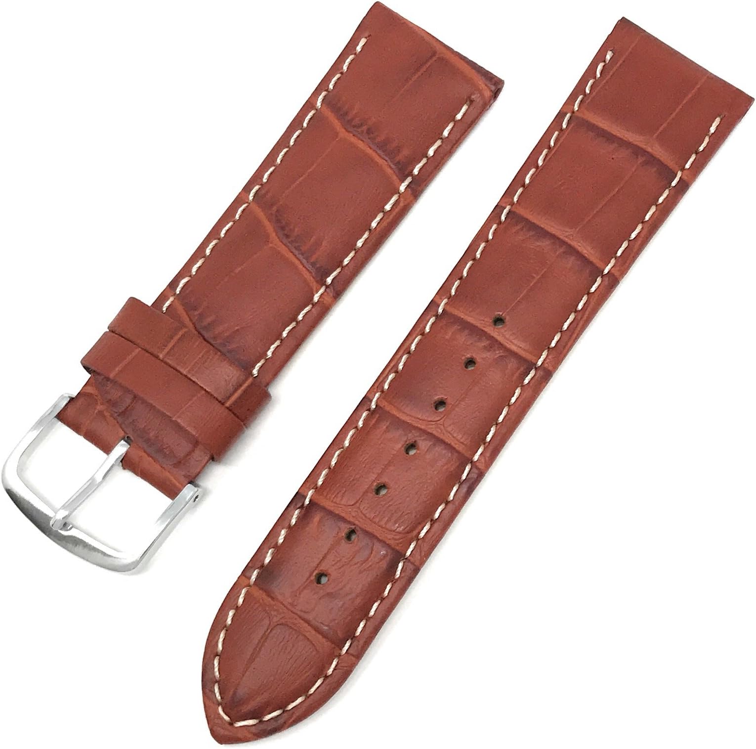 Mens Alligator Grain Watchband Natural Matte Finish Brown 22mm - by JP Leatherworks