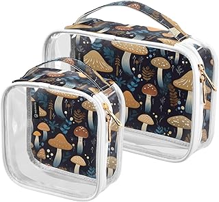 2Pcs Mushroom Cosmetic Bags,Clear Makeup Bags...