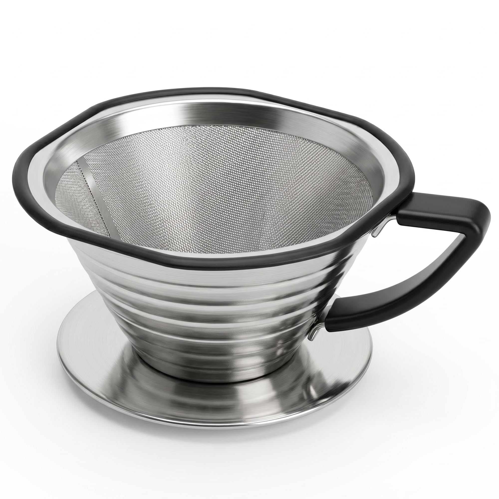 Stainless Steel Pour Over Dripper & Reusable Flat Bottom Metal Filter Set | Cafe Dripper…