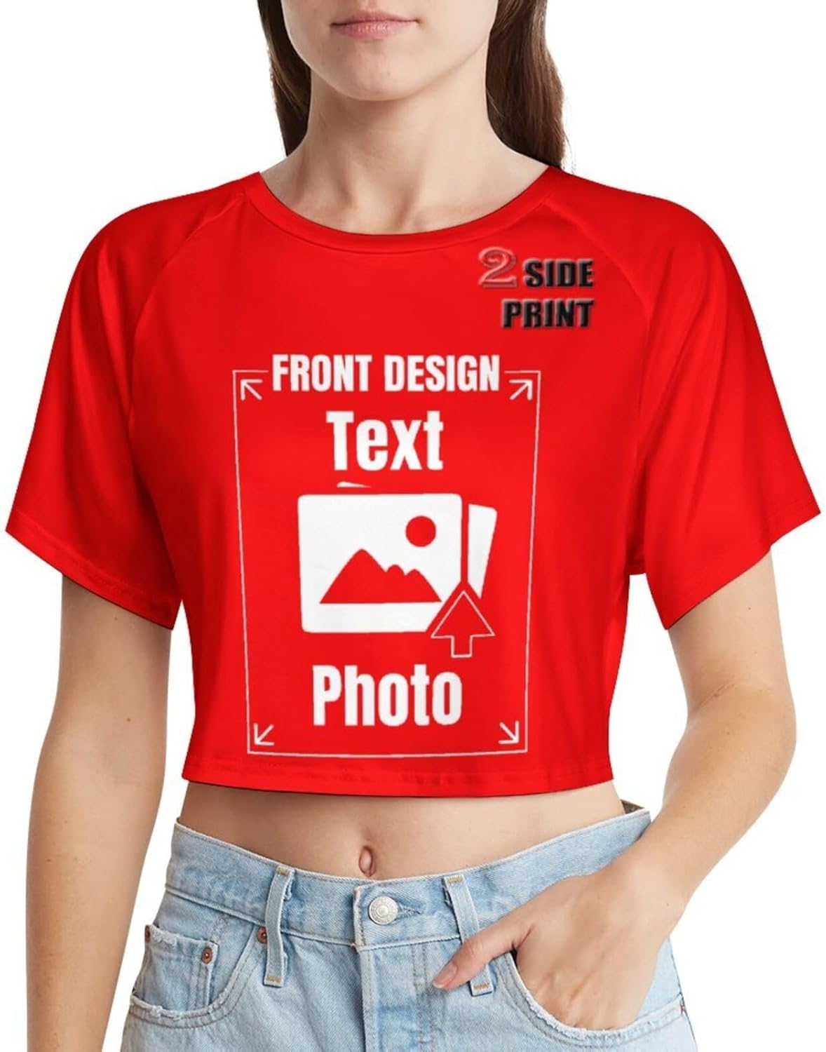 Custom Crop Tops for Women Personalized Crop Tops with Logo Text Picture Short Sleeve Crop T Shirt Print Front and Back